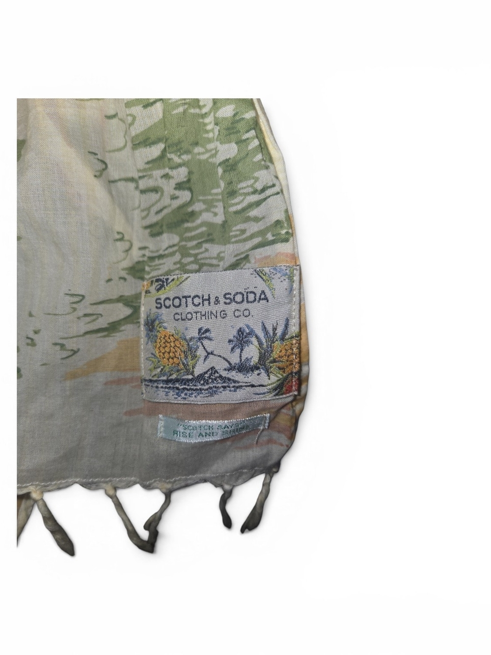 Scotch & Soda Pastel Floral Fringe Scarf in Cream and Light Green - Picture 5 of 5